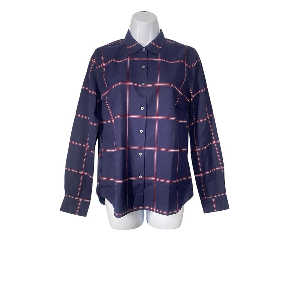 UNTUCKit Womens Navy Red Checkered Flannel Button Down Long Sleeve Shirt Size 4